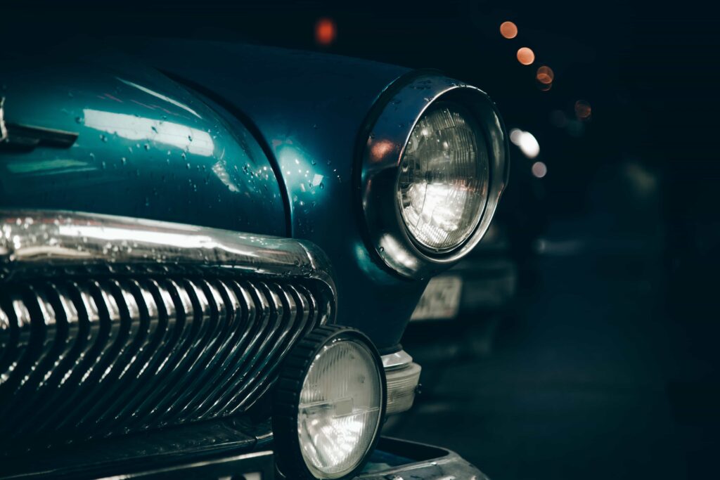 Close-up of American Heart Car Headlights.